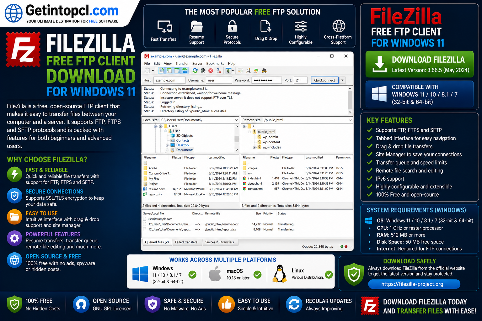 FileZilla Free FTP Client Download for Windows 11