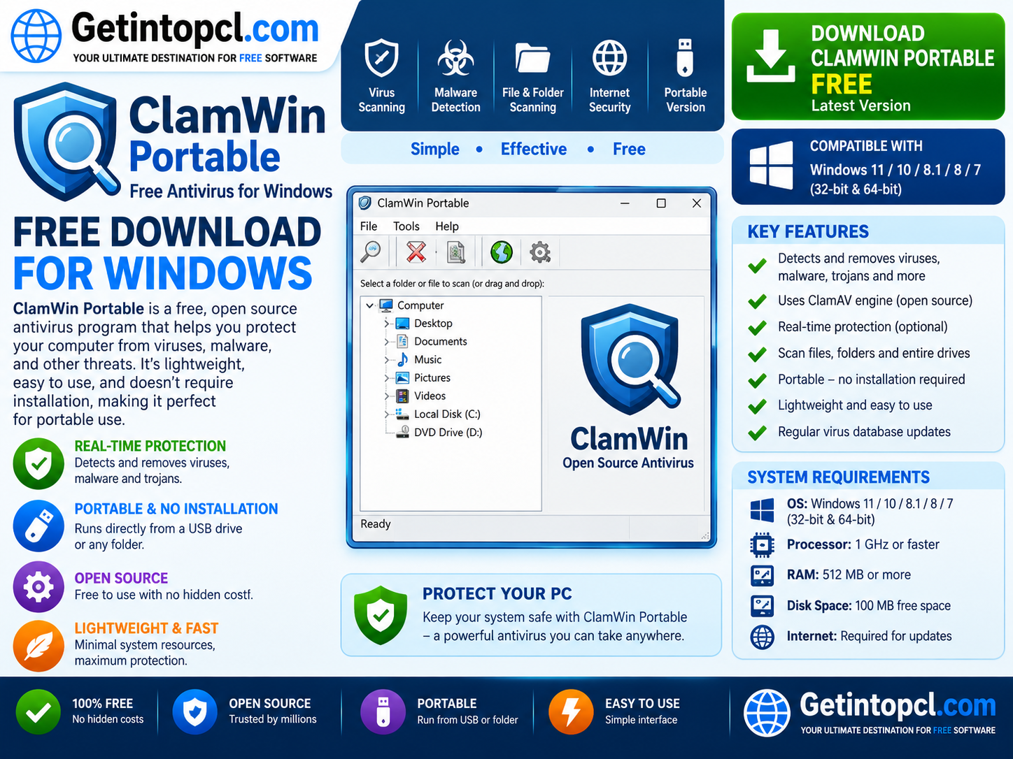 ClamWin Portable Free Download for Windows