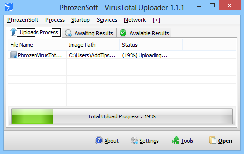 phrozen software virustotal uploader